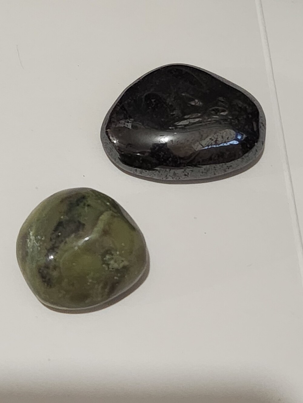 Tumbled Epidote with Iron Ore Inclusions & Visible Banding & Hematite Palmstone